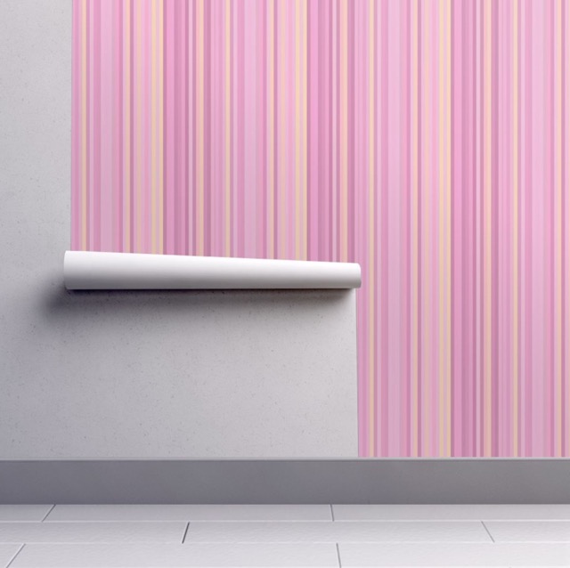 Pink and Yellow Striped Wallpaper by Gingezel at Roostery